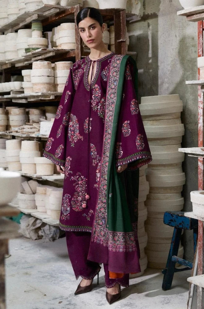 Hussain rehar - Winter 3PC Dhanak Embroidered Suit - zab1505