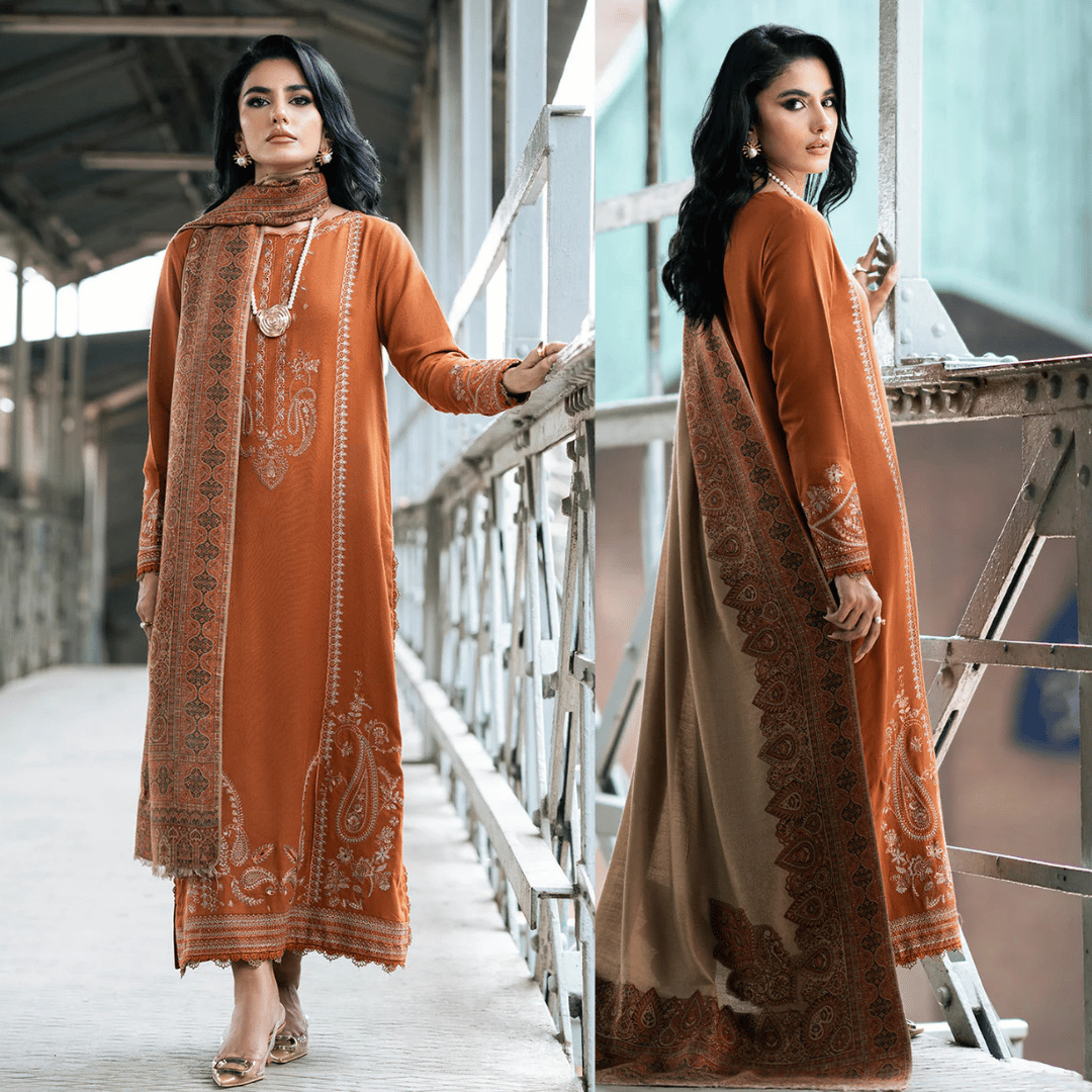 izel - Winter 3PC Dhanak Embroidered Suit - zab1262