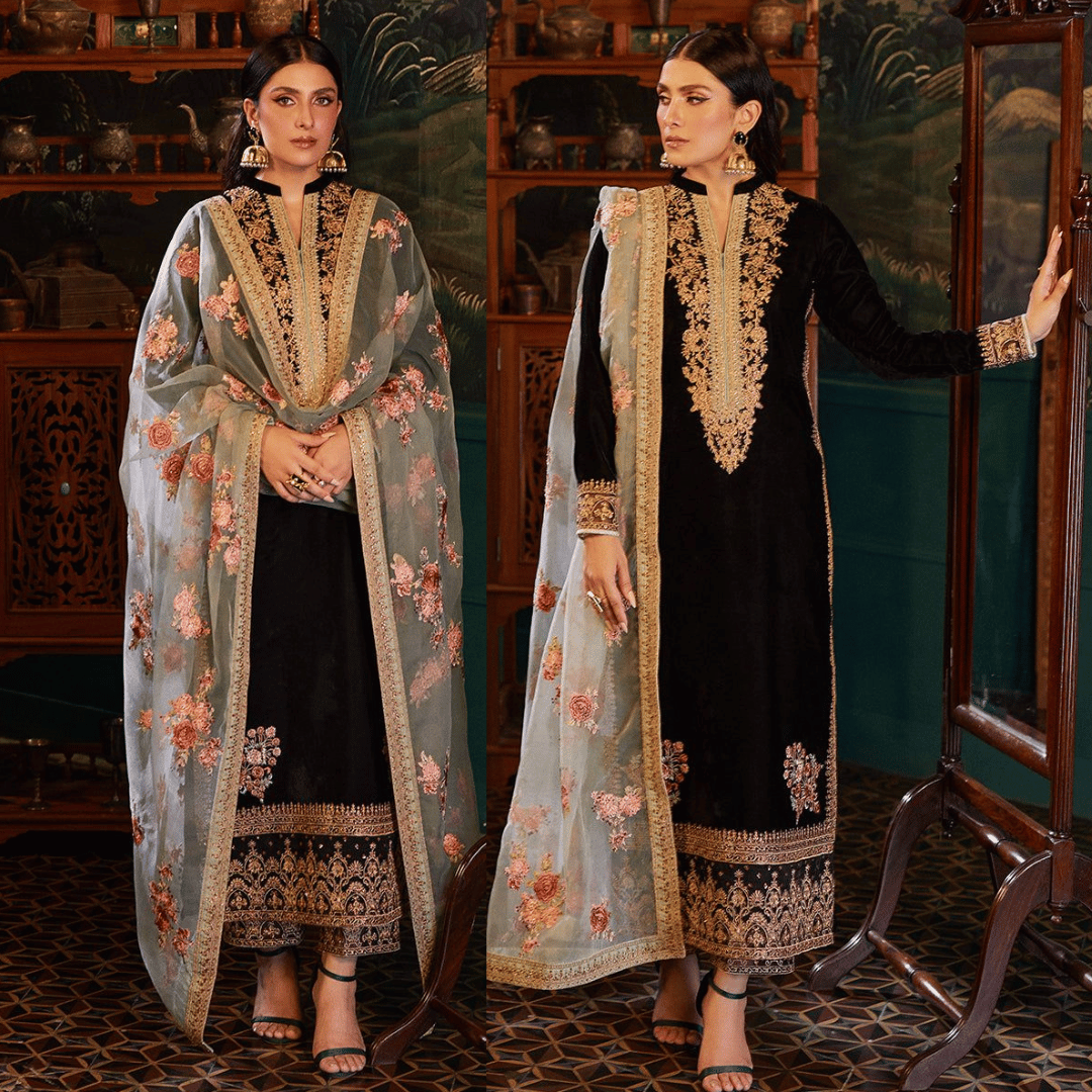 Zainab Chotani - Embroidered Velvet Dress - zab944