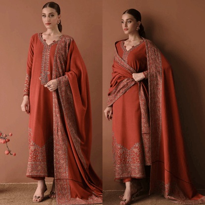 Izel - DHANAK EMBROIDERED SHIRT WITH DHANAK EMBROIDERED SHAWL - zab1269