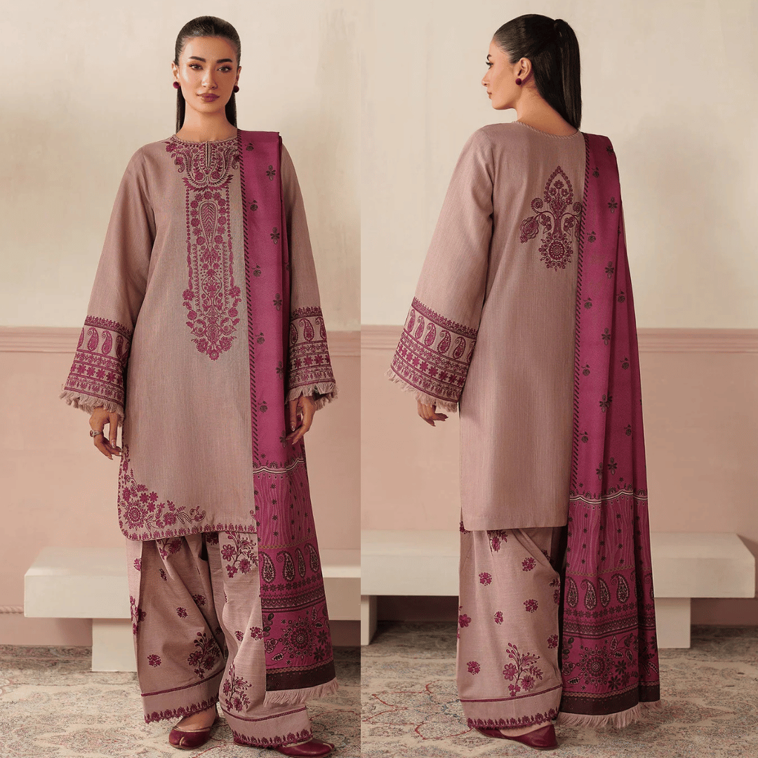 Baroque - 3PC Dhanak Embroidered Suit - zab1270