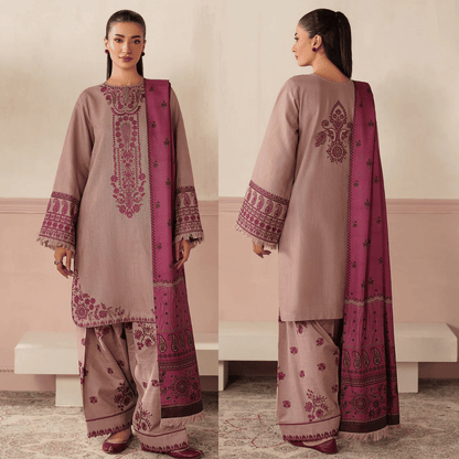 Baroque - 3PC Dhanak Embroidered Suit - zab1270