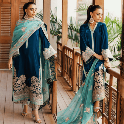 Zainab Cottani - 3-Piece Unstitched Heavy Embroidered Velvet Suit - zab943