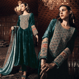 Aiqa Frock style - Winter 3PC Velvet Embroidered Suit - zab942