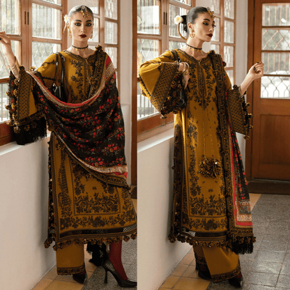 Hussain Rehar -3PC DHANAK EMBROIDERED SHIRT WITH COURTRAI WOOL PRINT SHAWL - zab1274