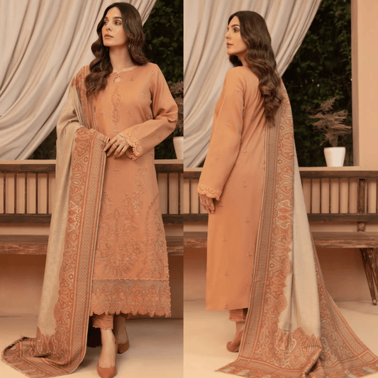 Bin ilyas - Winter 3PC Dhanak Embroidered Suit - zab1275