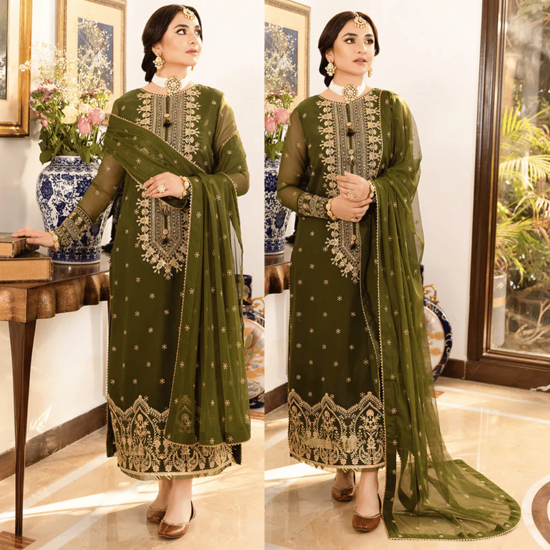 Jazmin - Embroidered Velvet 3-Piece Dress - zab940