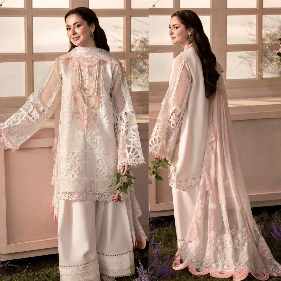 Crimson - 3PC Organza HEAVY CHIKENKARI EMBROIDERED SUIT - zab1279