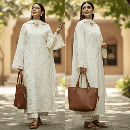 ZAB - 3PC Lawn Chiken Kari Embroidered Shirt with organza Embroidered Dupatta zab1286