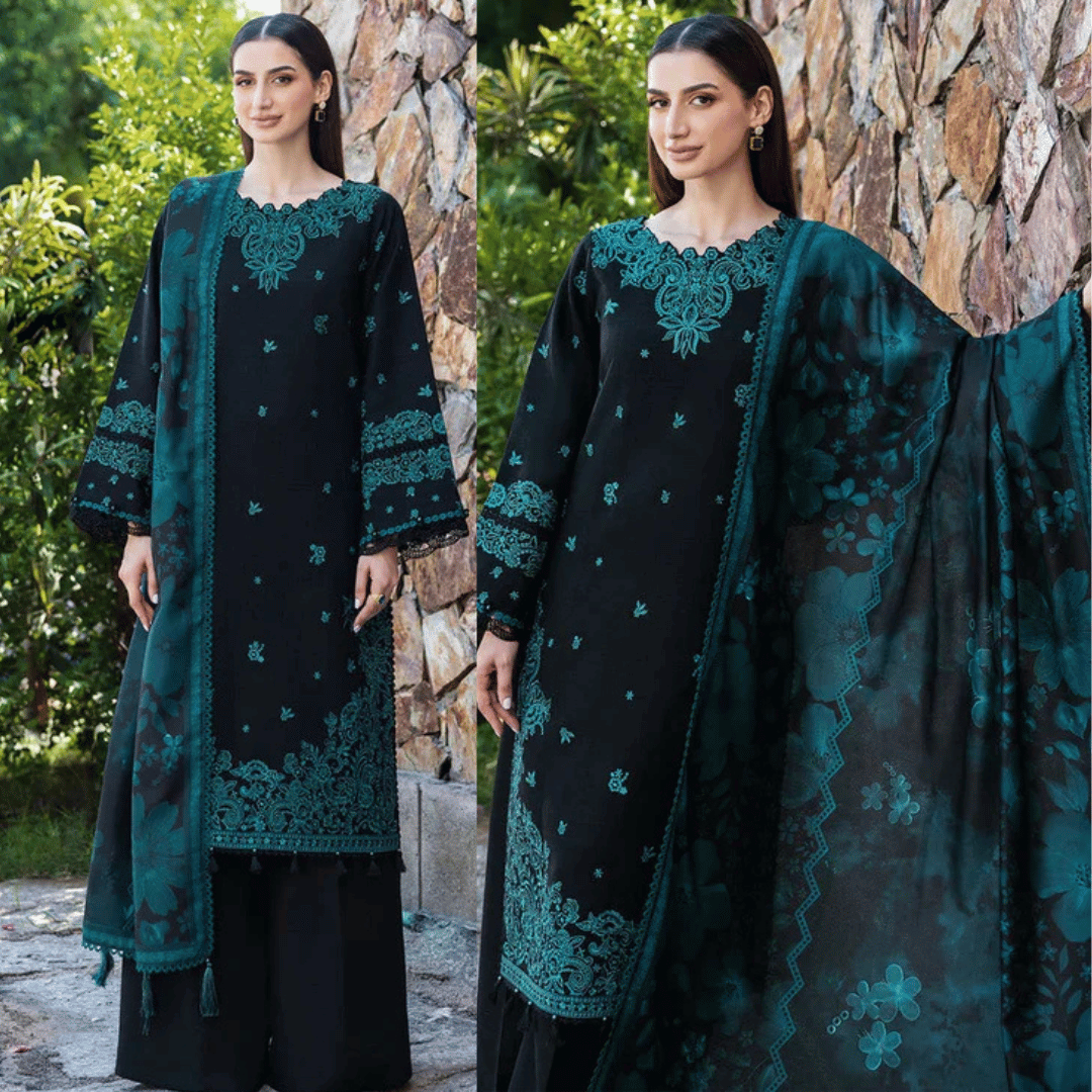 Bareeze 3-Piece Embroidered Lawn Dress Design with Chiffon Printed Dupatta - zab1298