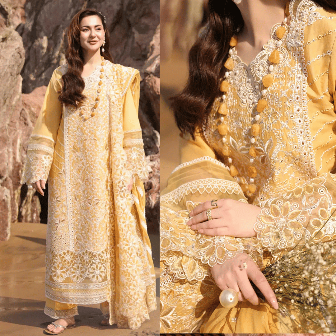 Chikenkari Qalamkar Embroidered 3 PC Lawn - zab1293