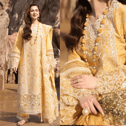 Chikenkari Qalamkar Embroidered 3 PC Lawn - zab1293