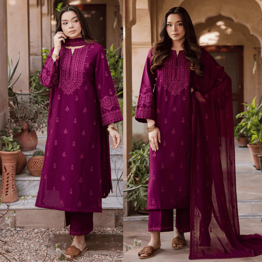 Batik - Summer 3PC Lawn Embroidered Suit - zab1299