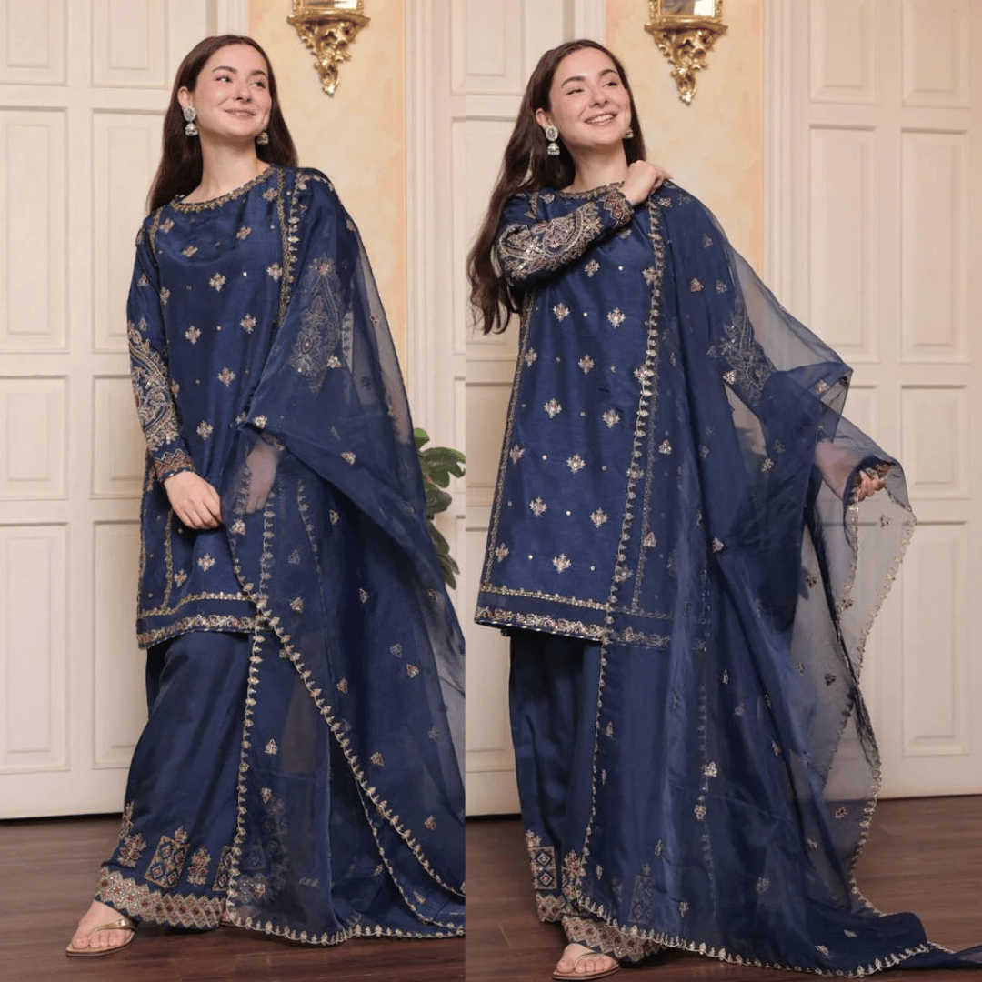 ZAB - 3PCs Embroidered Lawn Dress With Monar Dupatta - zab1308