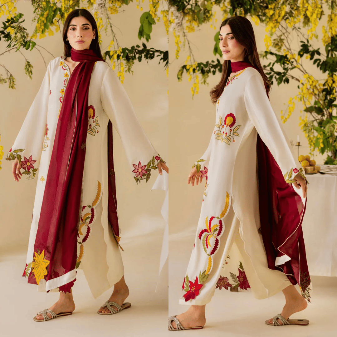 Nisa, unstitched 3 piece embroidered summer suit. zab1319