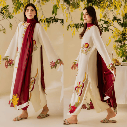 Nisa, unstitched 3 piece embroidered summer suit. zab1319