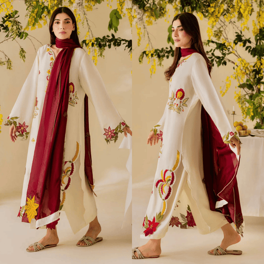 Nisa, unstitched 3 piece embroidered summer suit. zab1319