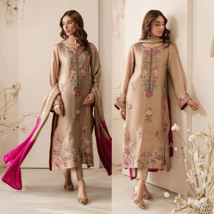 Lawn-3PC Embroidered Shirt with Chiffon Dupatta - zab1331