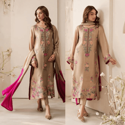 Lawn-3PC Embroidered Shirt with Chiffon Dupatta - zab1331