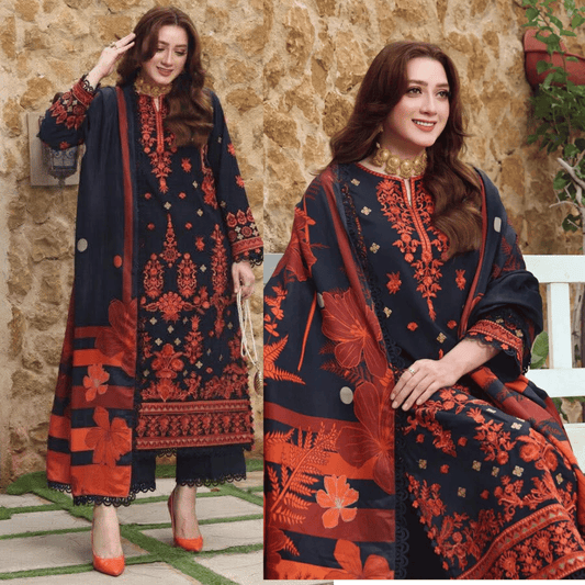 Asim Jofa, unstitched 3 piece Lawn sequence embroidered suit - zab1333