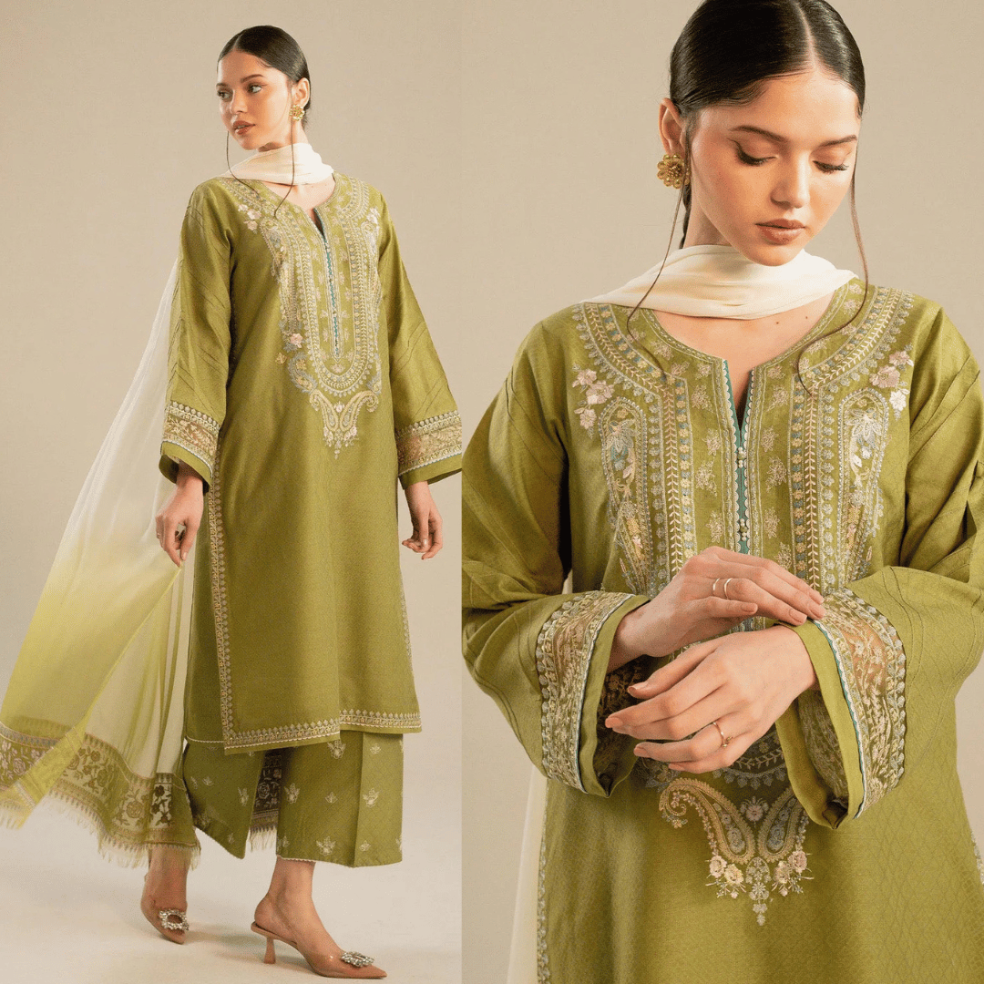 Zara Shahjahan - Embroidered Lawn 3pc with Embroidered Chiffon Dupatta- zab1335