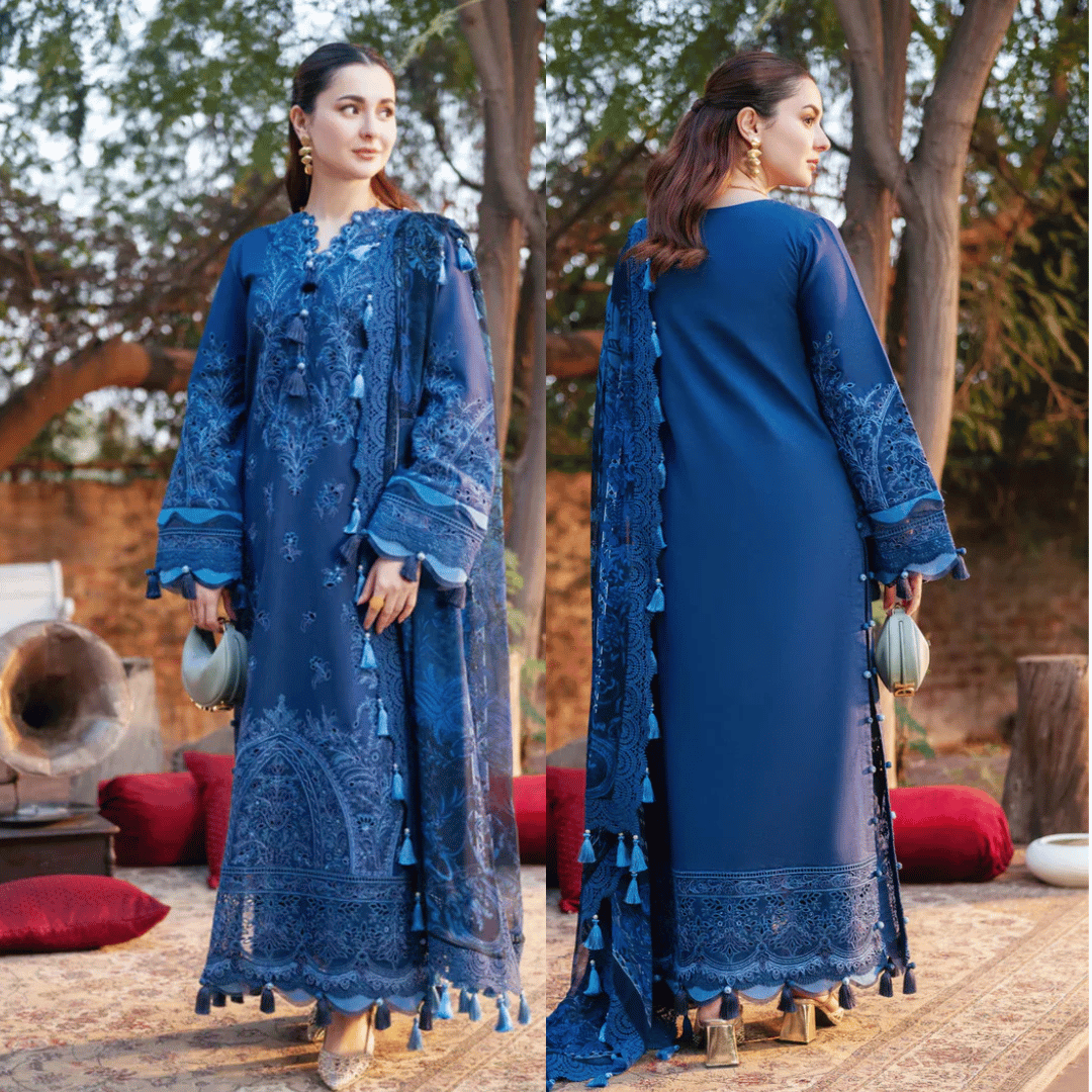ZAB - Summer 3PC Lawn Chikenkari Embroidered Shirt - zab1338