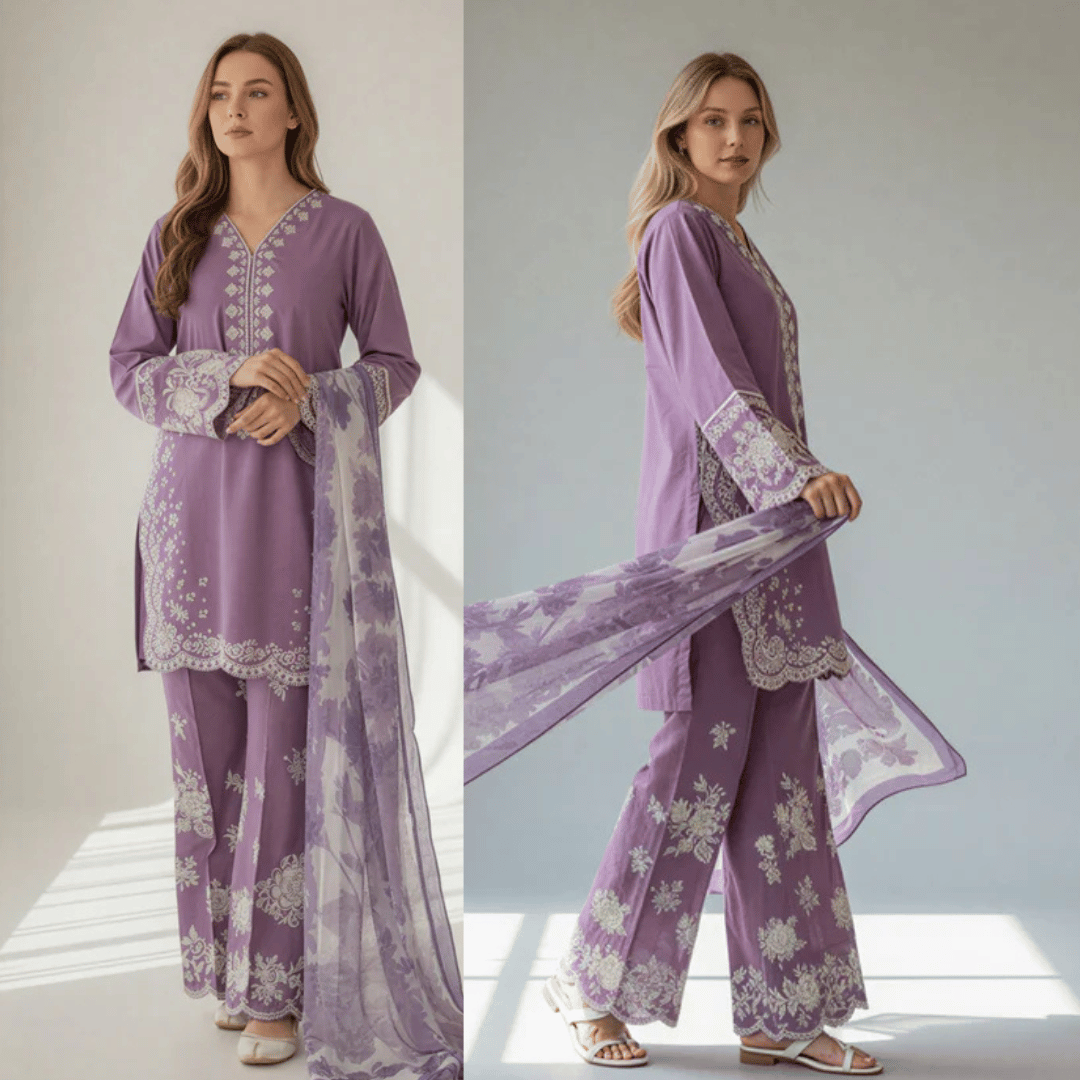 Zab - Unstitched Luxury Lawn Heavy Embroidered 3PC Suit - zab1342