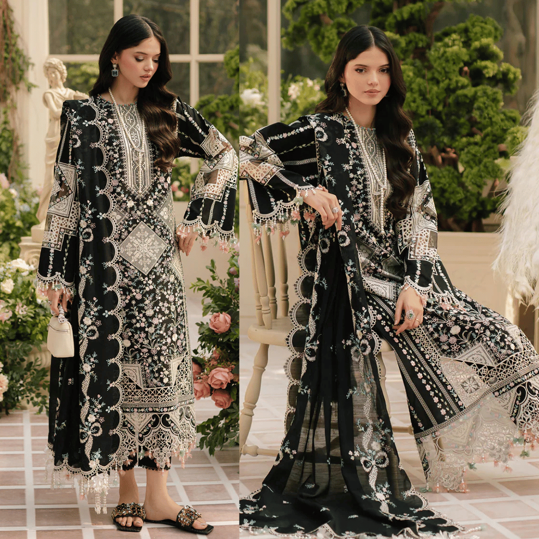 Zab - Unstitched Luxury Lawn Heavy Embroidered 3PC Suit - zab1346