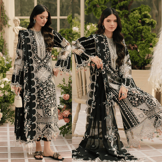 Zab - Unstitched Luxury Lawn Heavy Embroidered 3PC Suit - zab1346