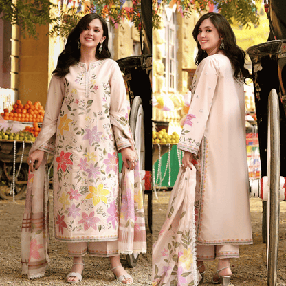 Zab - Unstitched Luxury Lawn Heavy Embroidered 3PC Suit - zab1356