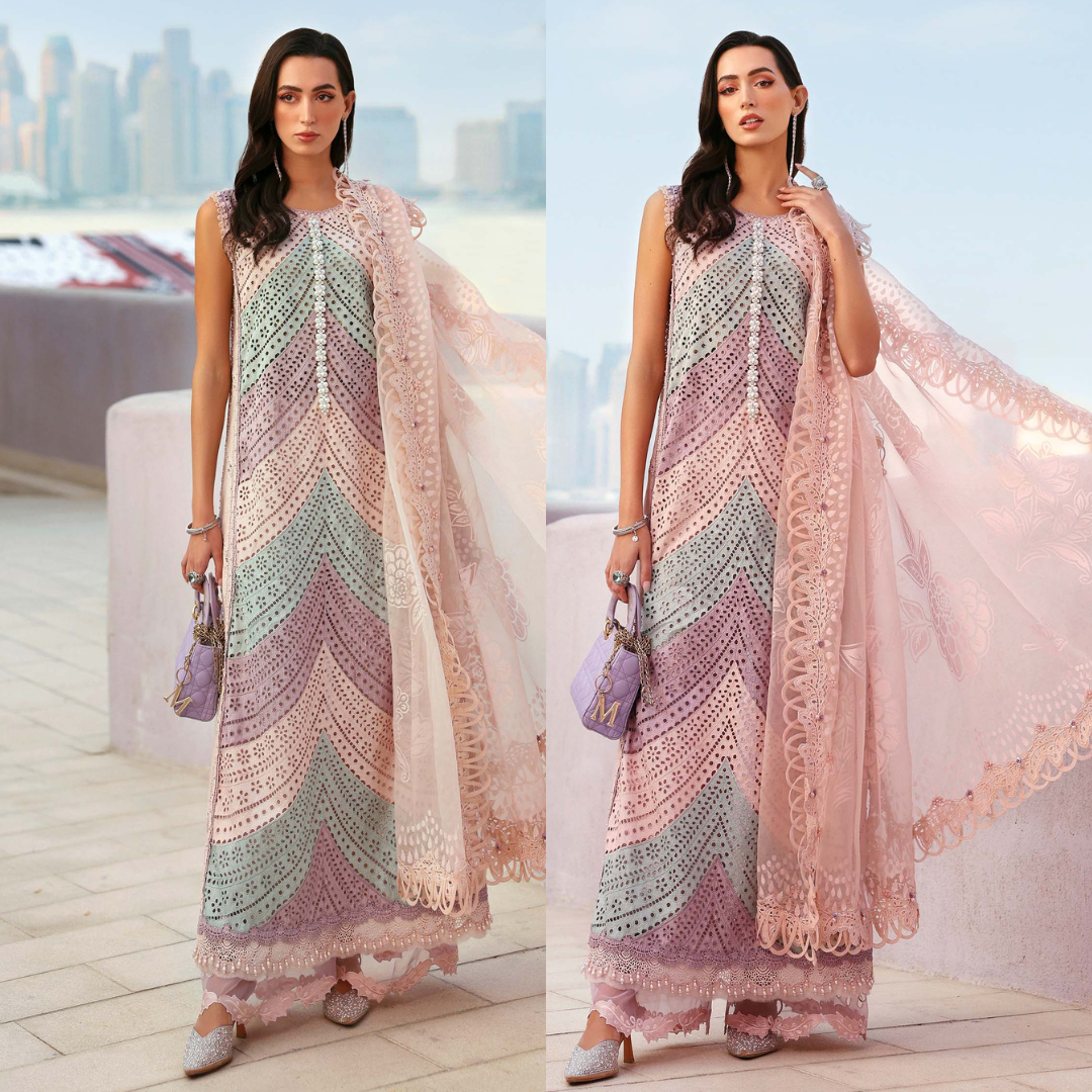 Zab -Summer 3PC Lawn ChickenKari Embroidered Suit- zab1357