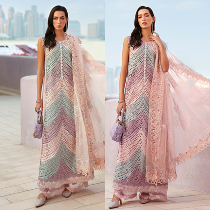 Zab -Summer 3PC Lawn ChickenKari Embroidered Suit- zab1357