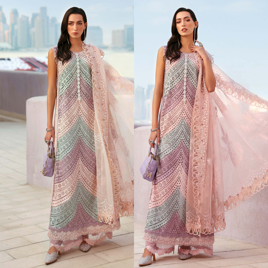 Zab -Summer 3PC Lawn ChickenKari Embroidered Suit- zab1357
