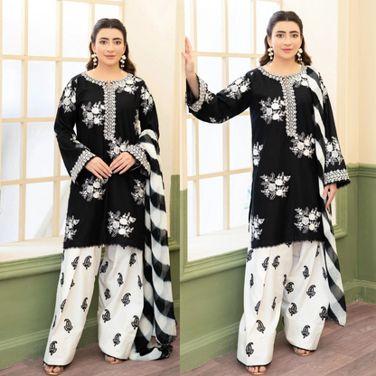 ZARA SHAHJAHAN-3PC LAWN EMBROIDERED SHIRT WITH CHIFFON PRINTED DUPATTA - zab1404