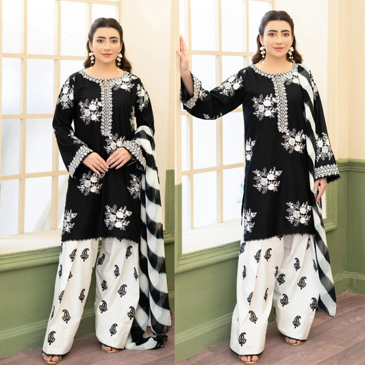 ZARA SHAHJAHAN-3PC LAWN EMBROIDERED SHIRT WITH CHIFFON PRINTED DUPATTA - zab1404