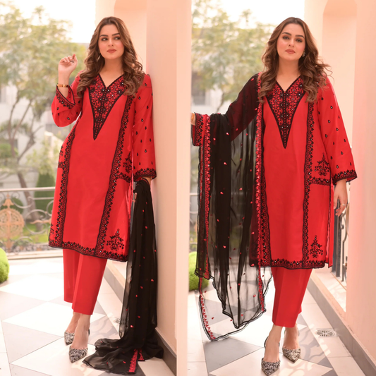 Aneela's - Unstitched Luxury Lawn Sequence Embroidered 3PC Suit - zab1408