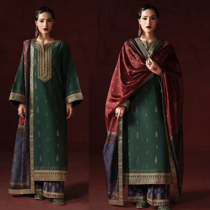 Humjoli - - Unstitched Luxury Lawn Heavy Embroidered 3PC Suit - zab1432