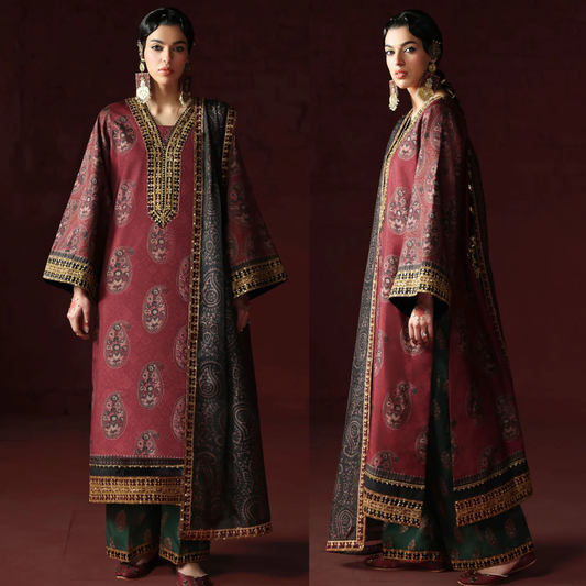 AsimJofa - Unstitched Luxury Lawn Heavy Embroidered 3PC Suit - zab1433