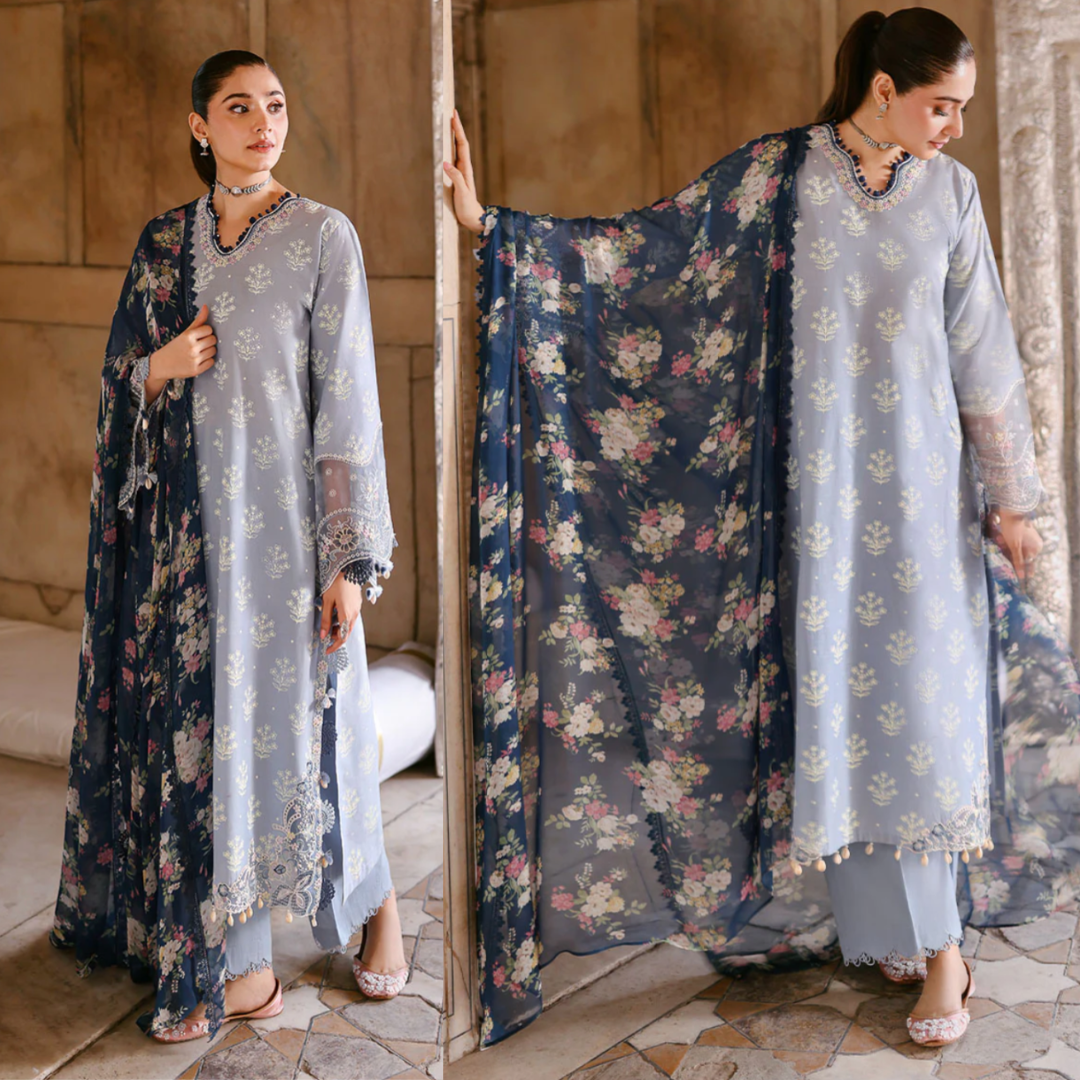 Mushq - 3PC LAWN HEAVY CHIKENKARI EMBROIDERED SUIT - zab1438