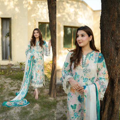 Aneela -Summer 3PC Lawn Digital Printed + embroidered Suit - zab1439