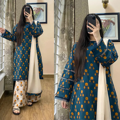 Khaadi - Summer 3PC Lawn Digital Print Dress - zab1443