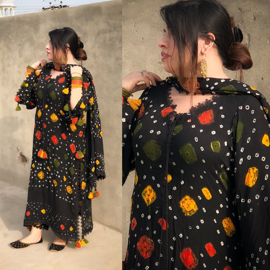 Black chunri - Summer 3PC Lawn Digital Printed Dress - zab1454