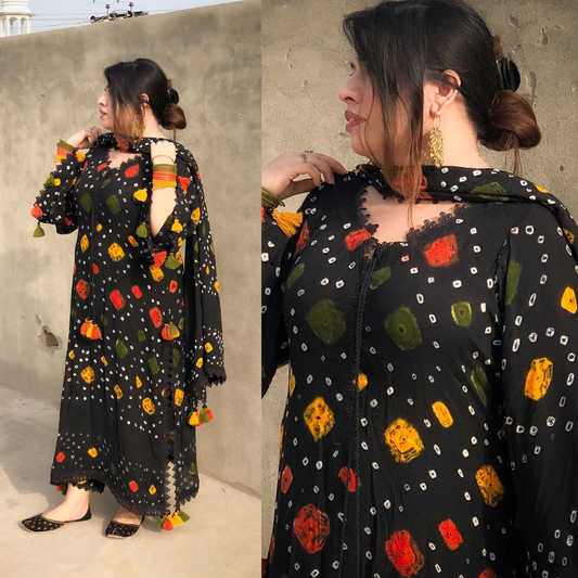Black chunri - Summer 3PC Lawn Digital Printed Dress - zab1454