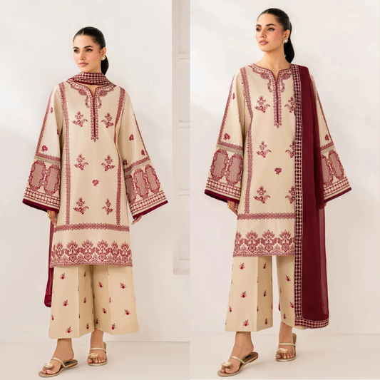 Baroque - Summer-3PC Lawn Embroidered Suit - zab1457