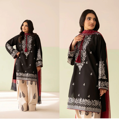 Baroque - Summer-3PC Lawn Embroidered Suit - zab1461