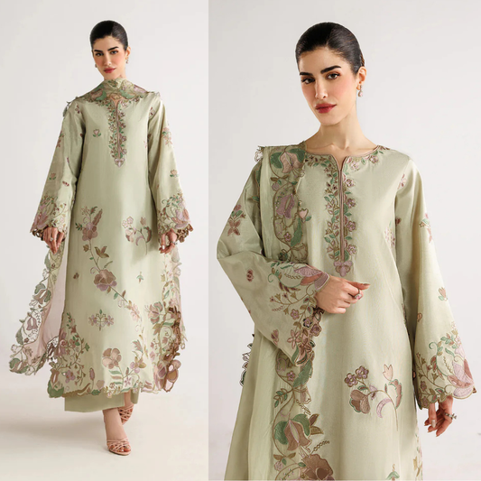 Baroque - Summer-3PC Lawn Embroidered Suit - zab1465