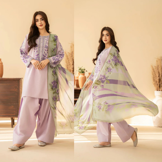 Baroque - Summer-3PC Lawn Embroidered Suit - zab1466