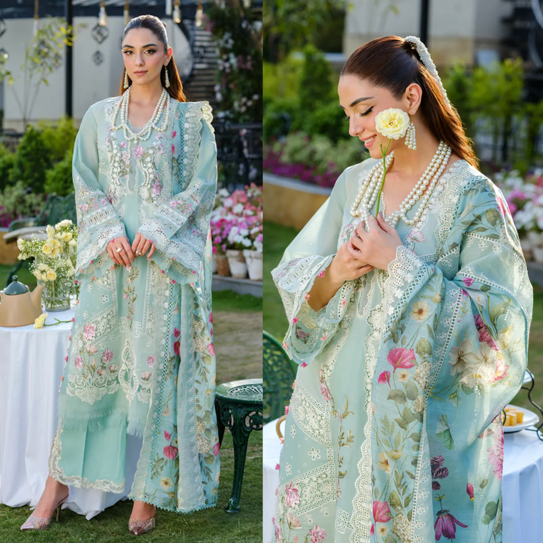 Elaf - Summer 3PC Lawn Chikenkari Embroidered Shirt - zab1467