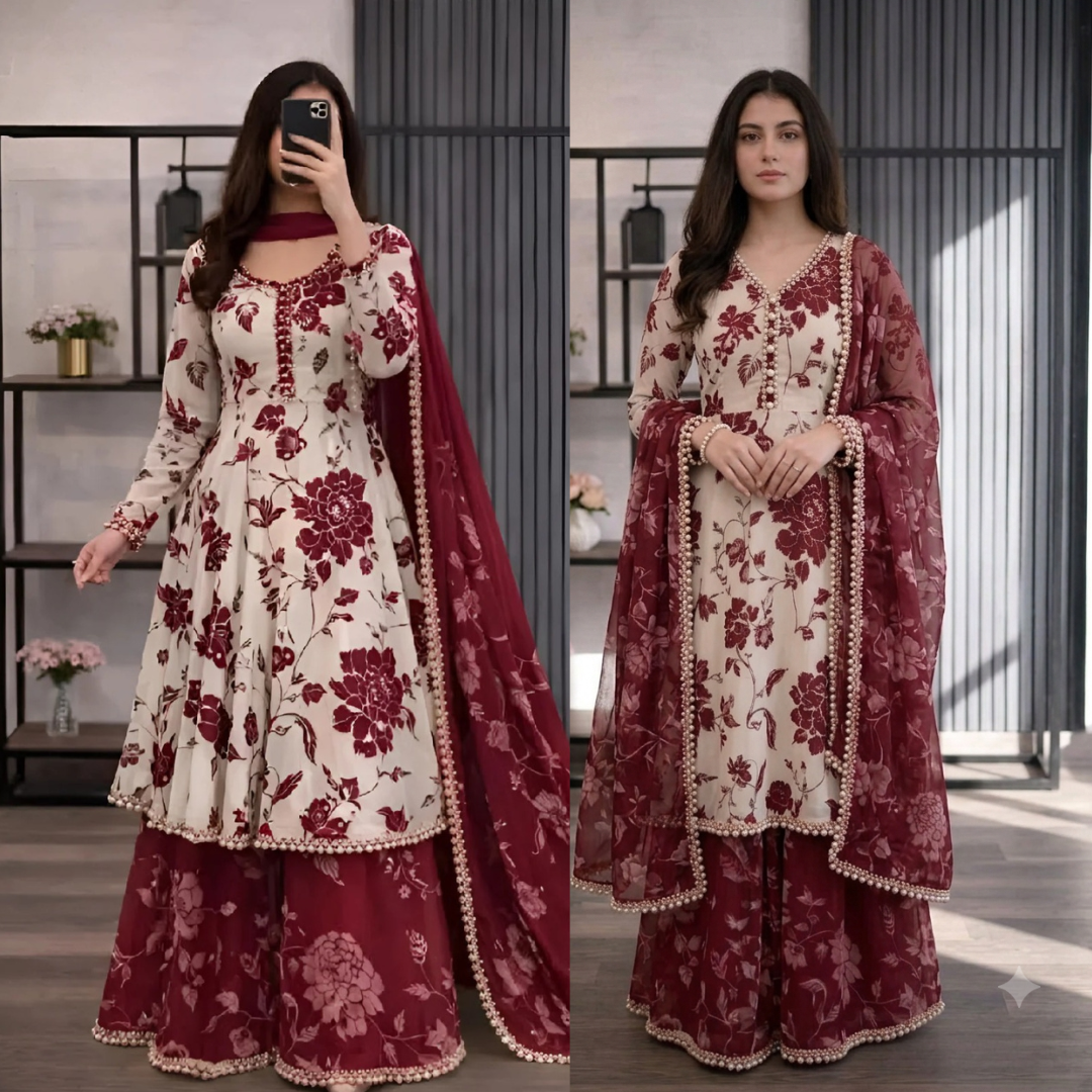 ZAB - 3 piece Lawn frock style Printed suit - zab1471