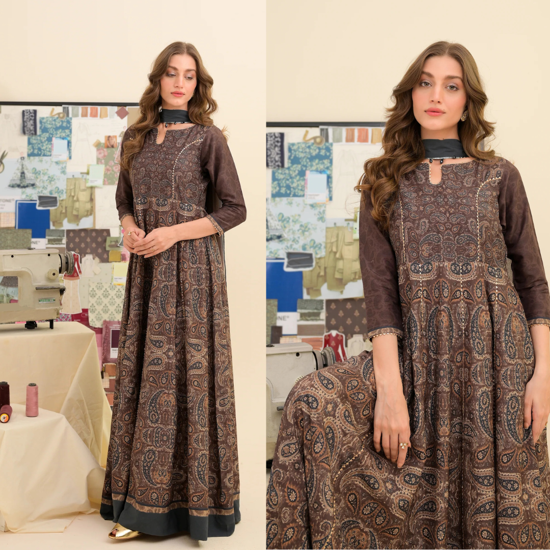 FAIZA SAQLAIN - Lawn  Frock 3 PCS UNSTITCHED PRINTED SUIT - zab1474